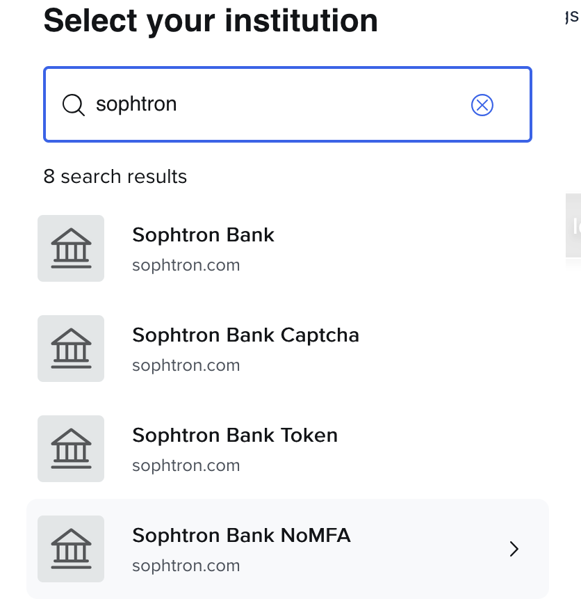 Sophtron select institution Sophtron selected institutions